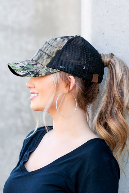 C.C. Mossy Oak Criss-Cross Pony Cap Hat