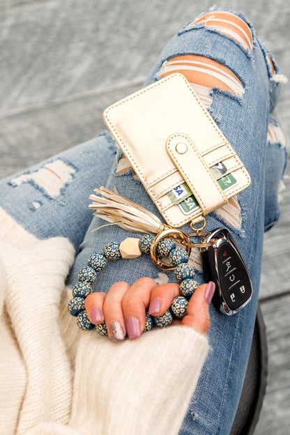 Leopard Beaded Key Ring Wallet Bracelet