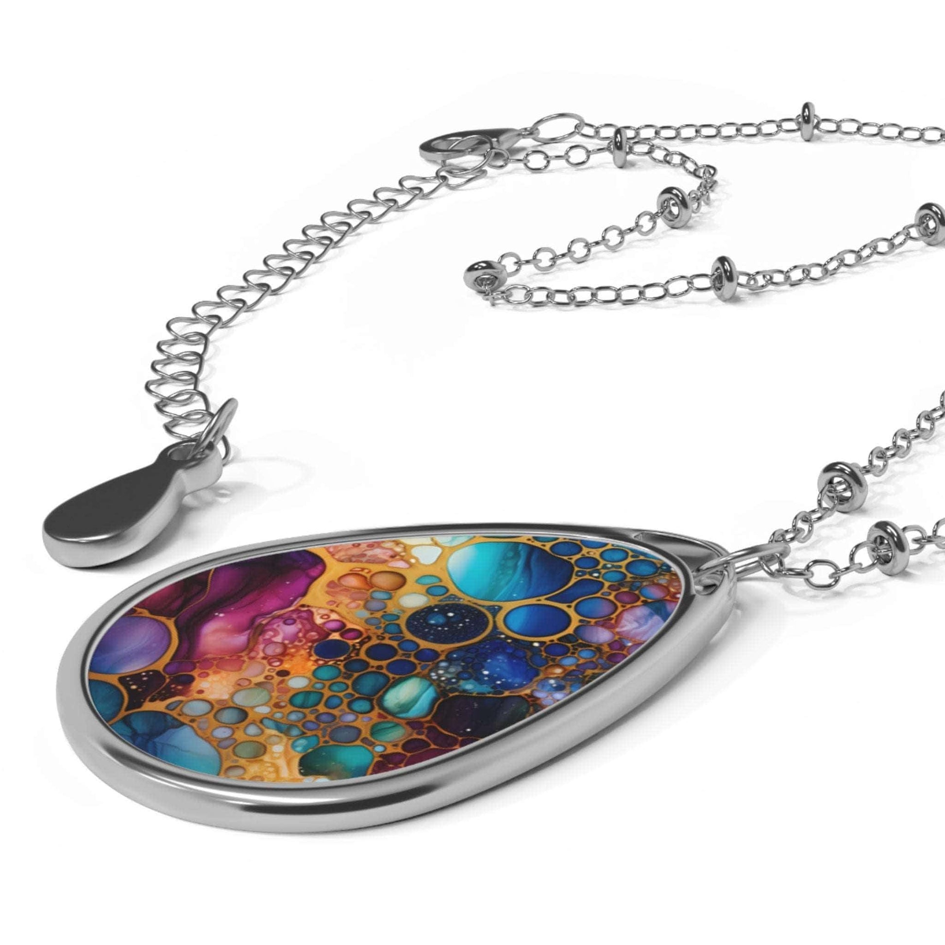 Rainbow Ink - Oval Necklace One Size / Silver