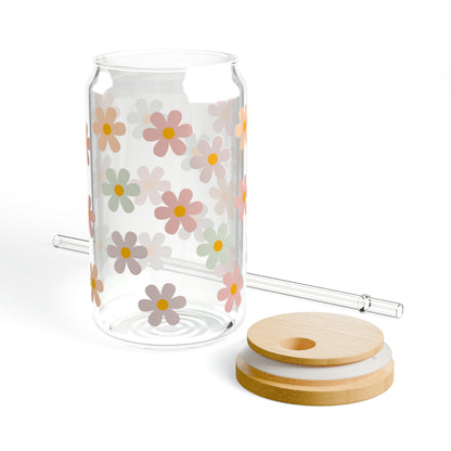 Pastel Flowers Sipper Glass, 16oz
