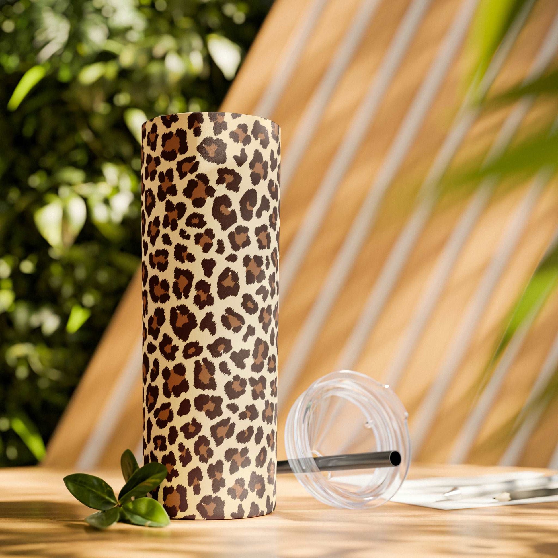 Leopard - Skinny Tumbler with Straw, 20oz Matte / Smooth Black / 20oz