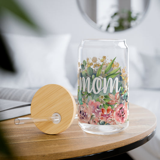 Mom, Floral - Sipper Glass, 16oz