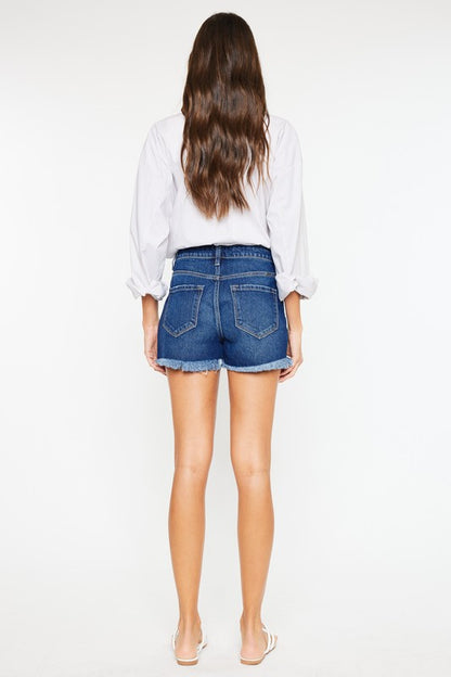 High Rise No Stitch Frayed Hem Denim Shorts