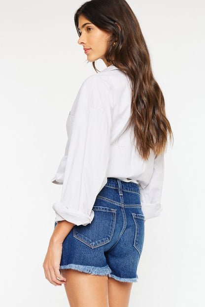 High Rise No Stitch Frayed Hem Denim Shorts