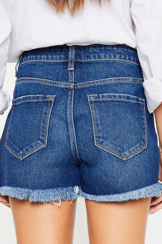 High Rise No Stitch Frayed Hem Denim Shorts