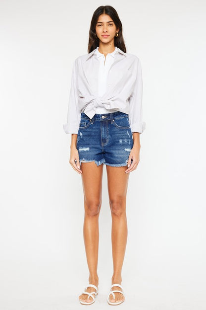 High Rise No Stitch Frayed Hem Denim Shorts