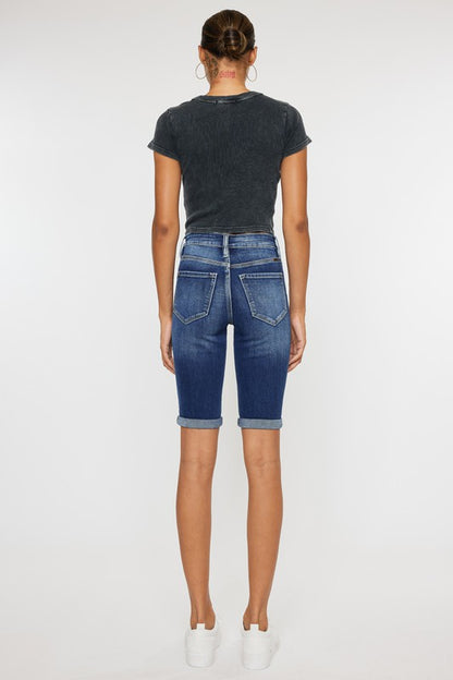 High Rise Cuff Bermuda Denim Shorts