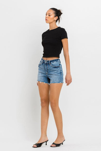 High Rise Raw Hem Denim Shorts