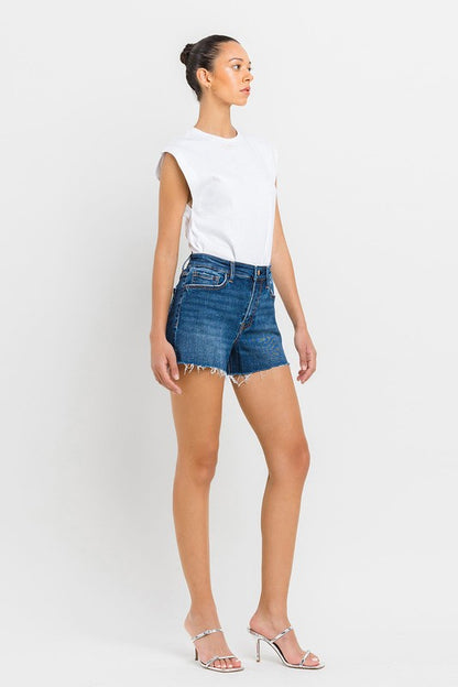 High Rise Slit Raw Hem A-Line Shorts