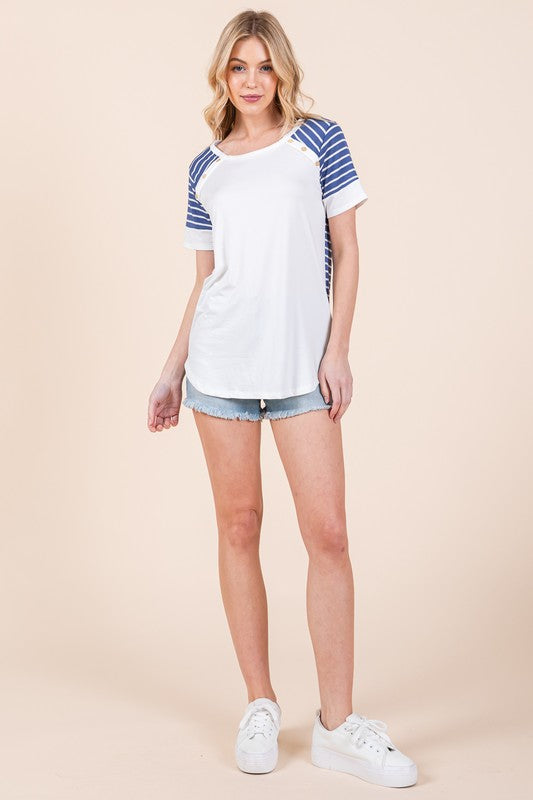 Stripe Combo Short Sleeve Top