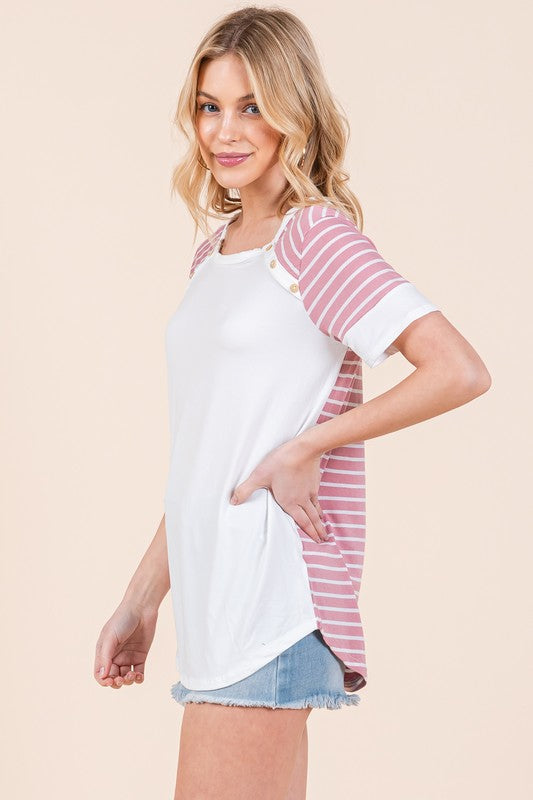 Stripe Combo Short Sleeve Top