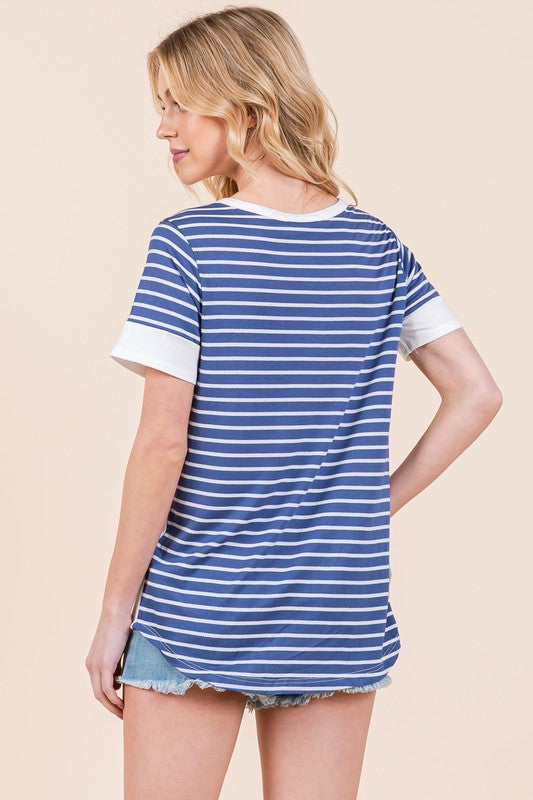 Stripe Combo Short Sleeve Top