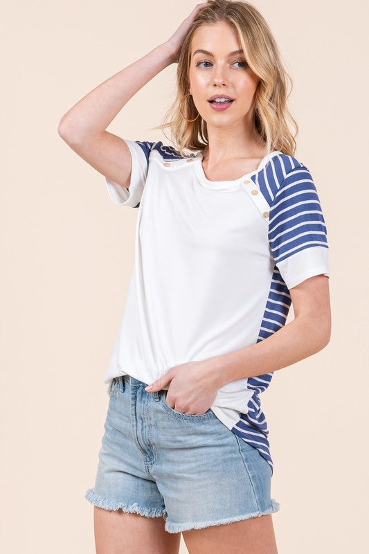 Stripe Combo Short Sleeve Top