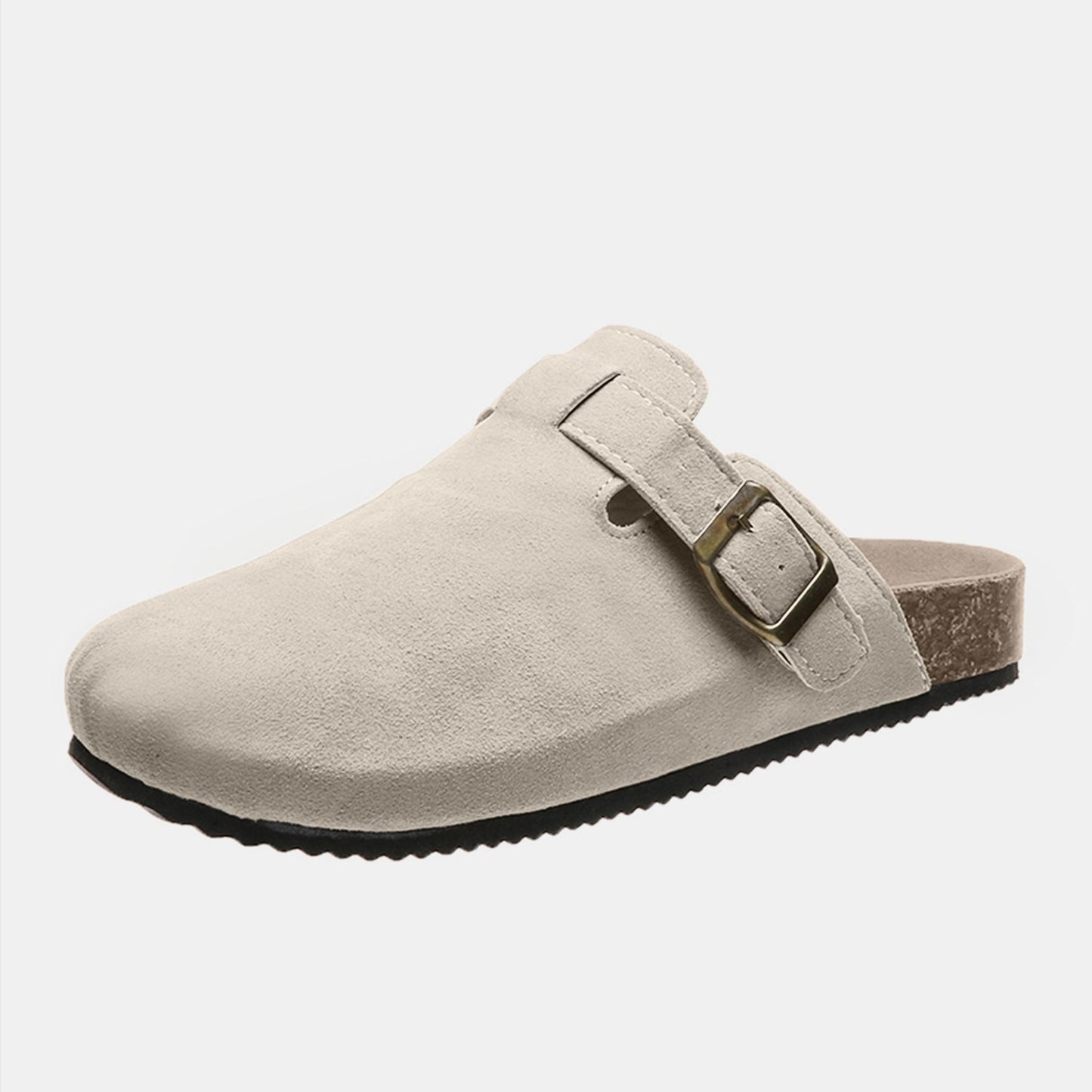 Suede Closed Toe Buckle Slide Beige / 10