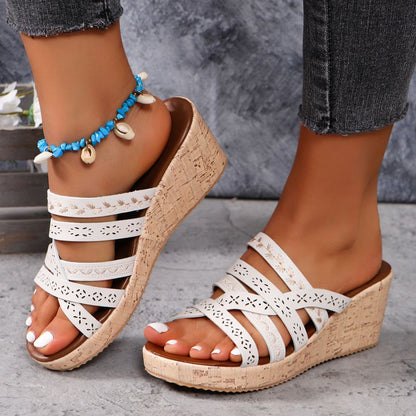 Faux Leather Crisscross Wedge Sandals