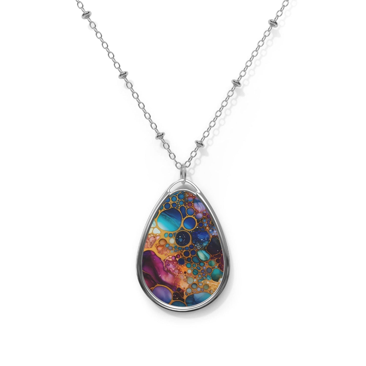 Rainbow Ink - Oval Necklace One Size / Silver