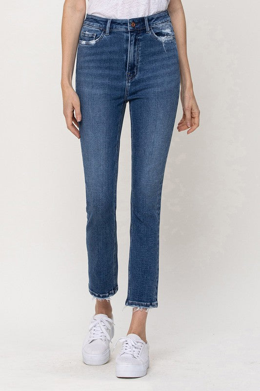 Stretch High Rise Slim Straight Ankle Jean