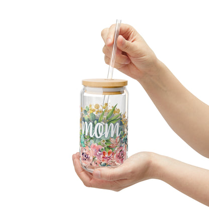 Mom, Floral - Sipper Glass, 16oz