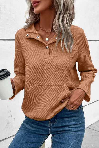 Geometric Snap Button Long Sleeve Sweatshirt Caramel / M