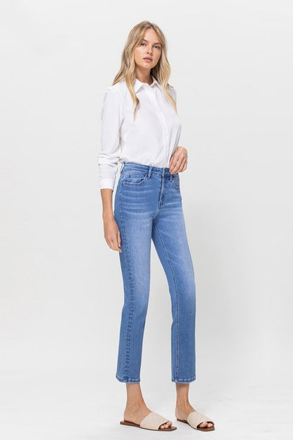 High Rise Stretch Crop Slim Straight Jeans