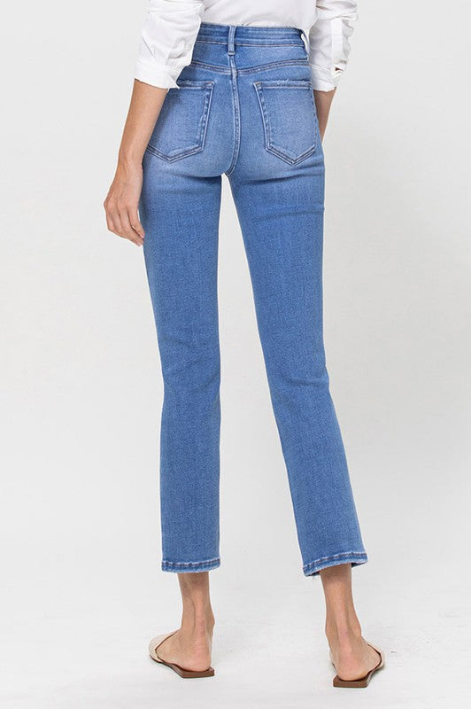 High Rise Stretch Crop Slim Straight Jeans