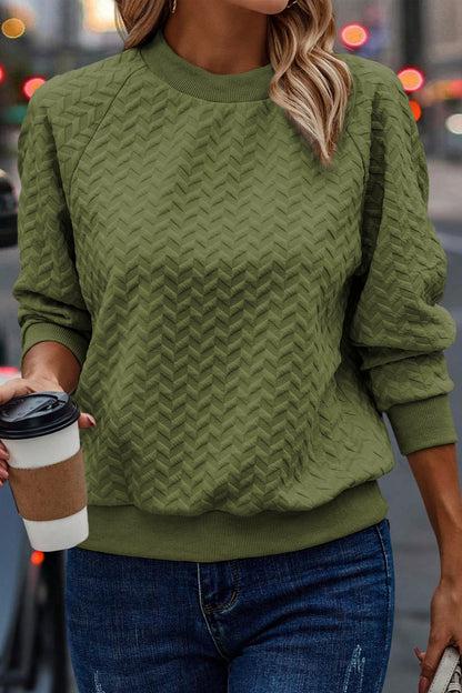 Textured Round Neck Long Sleeve Sweatshirt