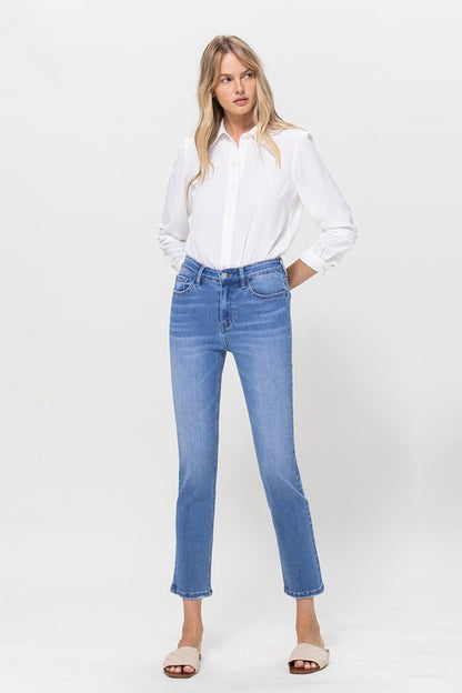 High Rise Stretch Crop Slim Straight Jeans