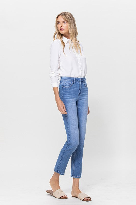 High Rise Stretch Crop Slim Straight Jeans