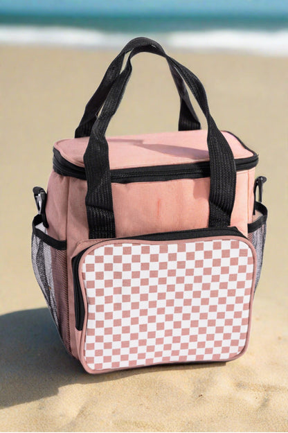 Insulated Checked Tote in Pink