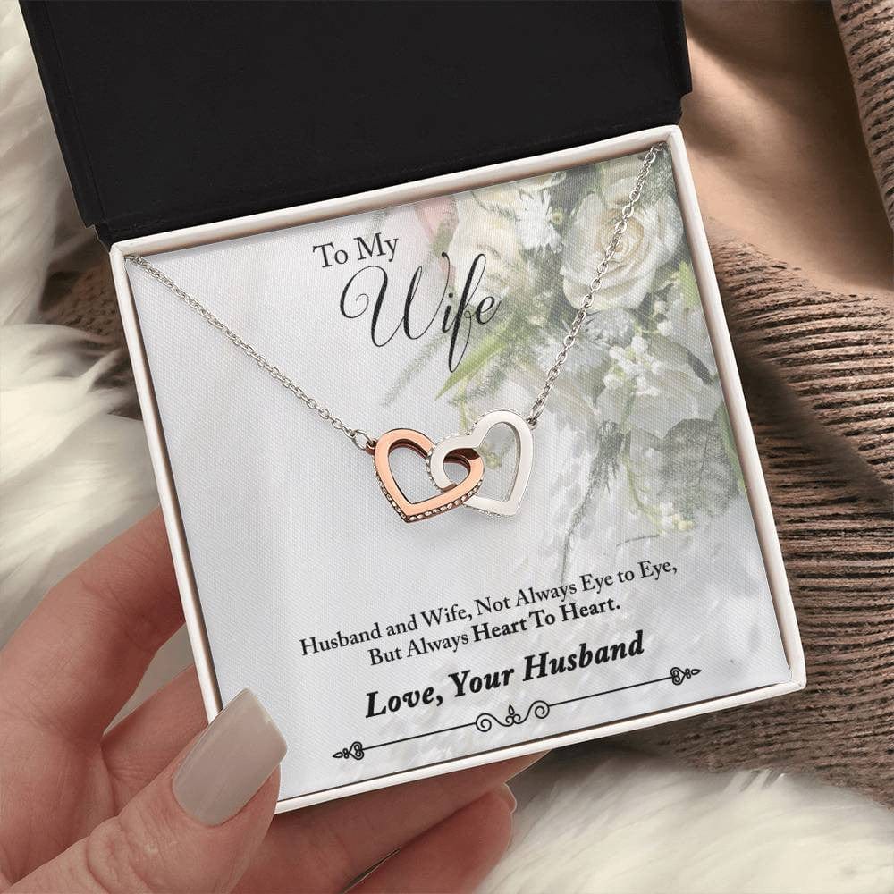 Interlocking Hearts Necklace For Her Polished Stainless Steel & Rose Gold Finish / Standard Box / Wife
