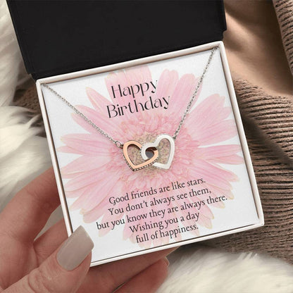 Interlocking Hearts Necklace For Her Polished Stainless Steel & Rose Gold Finish / Standard Box / Friend Birthday