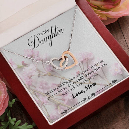 Interlocking Hearts Necklace For Her Polished Stainless Steel & Rose Gold Finish / Luxury Box / Daughter