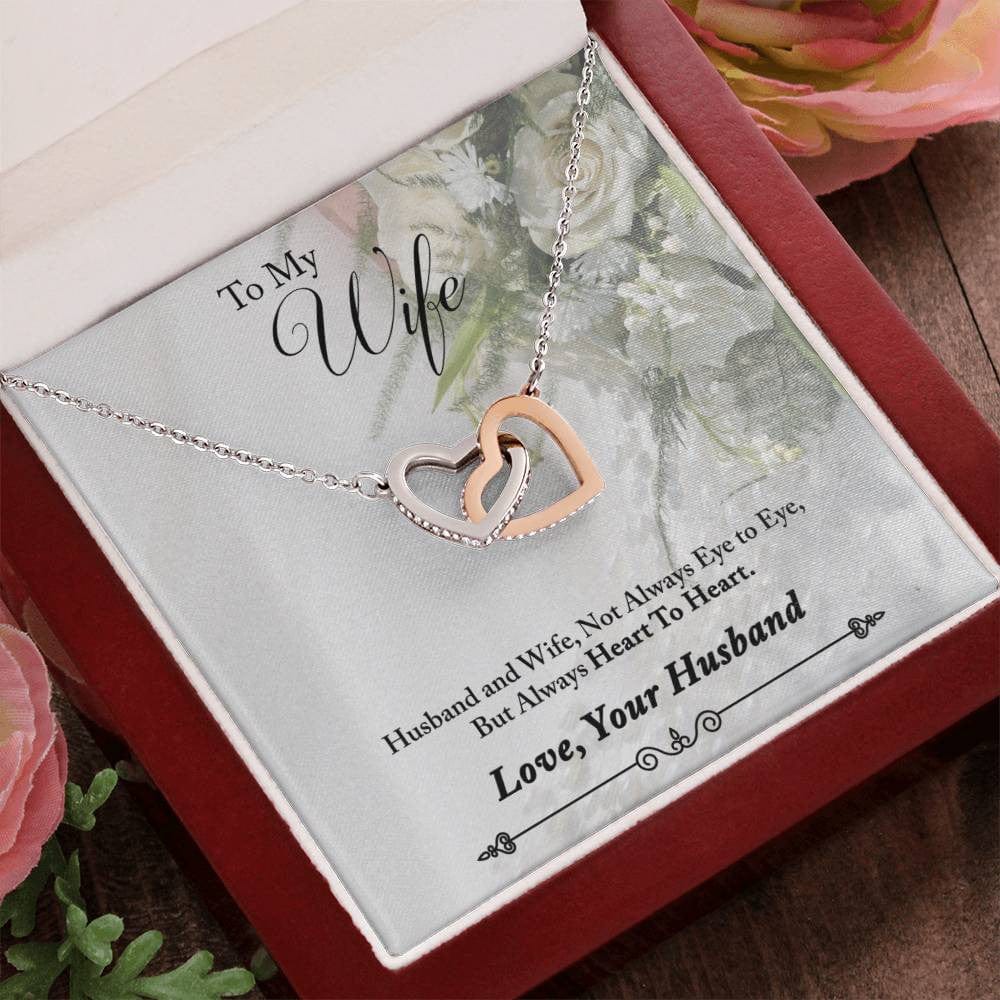 Interlocking Hearts Necklace For Her Polished Stainless Steel & Rose Gold Finish / Luxury Box / Wife