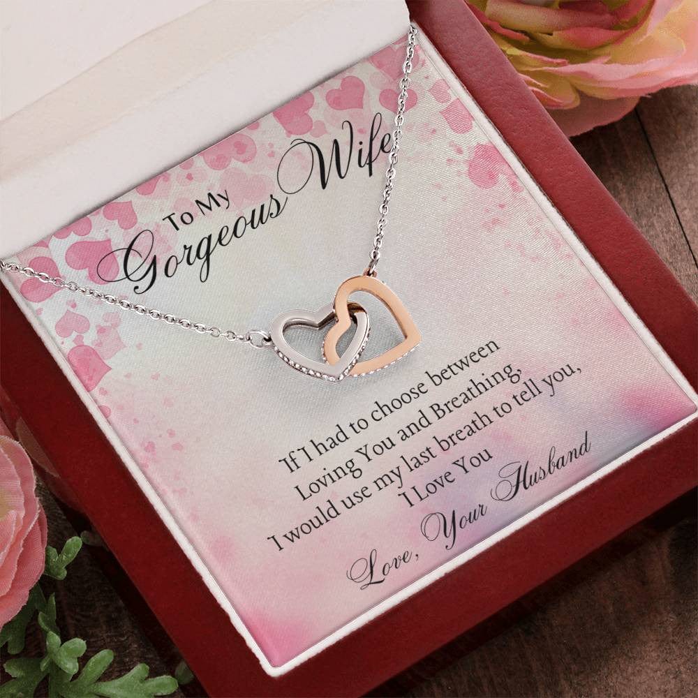 Interlocking Hearts Necklace For Her Polished Stainless Steel & Rose Gold Finish / Luxury Box / Gorgeous Wife
