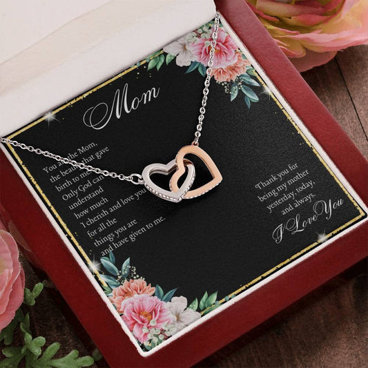Interlocking Hearts Necklace For Her Polished Stainless Steel & Rose Gold Finish / Luxury Box / Mom