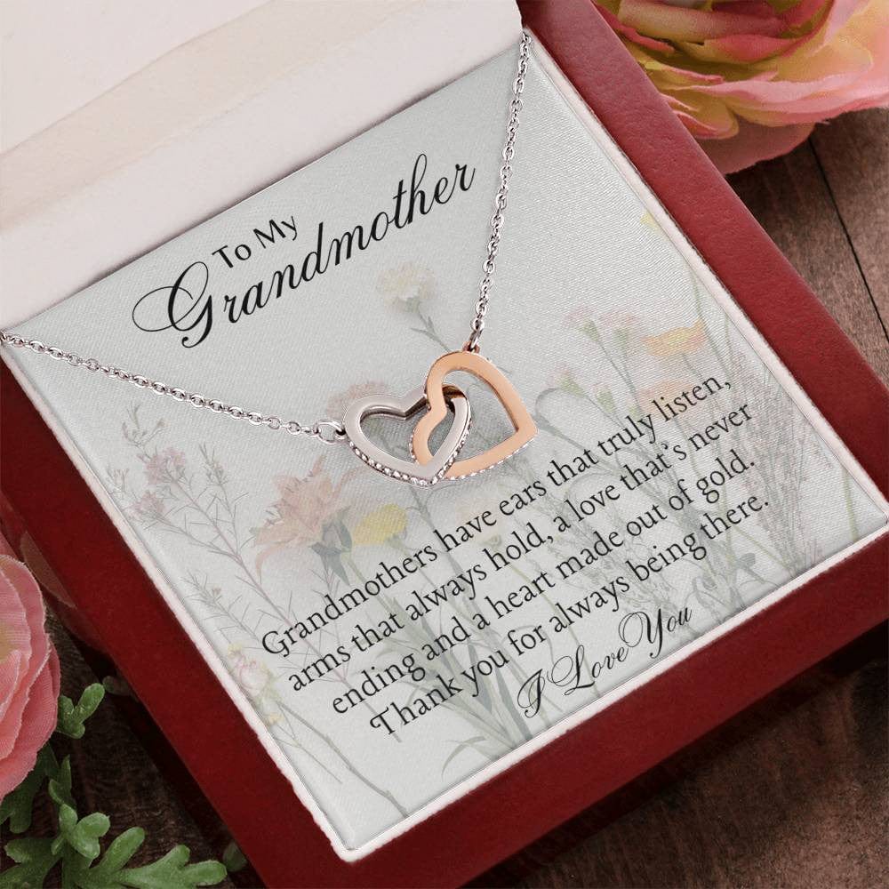 Interlocking Hearts Necklace For Her Polished Stainless Steel & Rose Gold Finish / Luxury Box / Grandmother