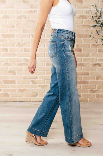 Katrina High Waist Distressed Denim Trousers