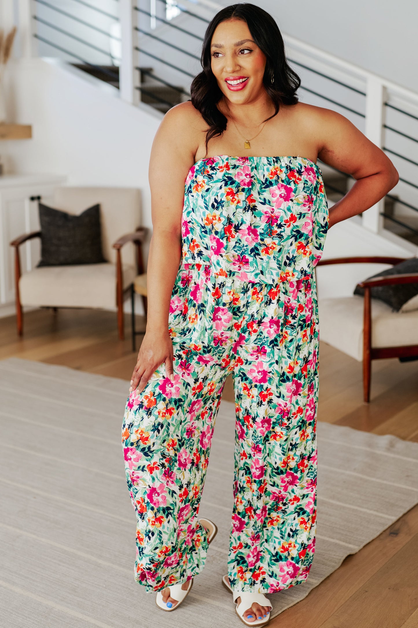 Life of the Party Floral Jumpsuit in Green Floral