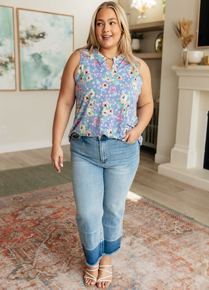 Lizzy Tank Top in Lavender and Blue Vintage Floral