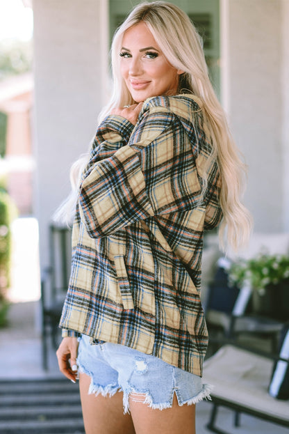 Plaid Long Sleeve Buttoned Hoodie