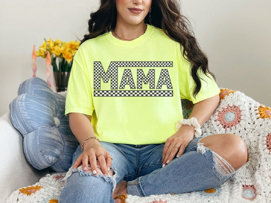 Neon Lemon Checkered Mama Tee