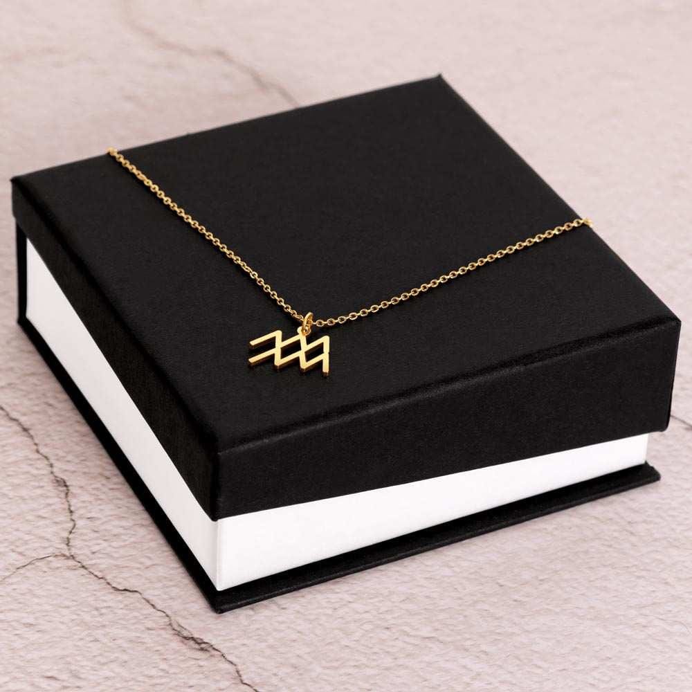 Zodiac Symbol Necklace 18k Yellow Gold Finish / Standard Box / Aquarius