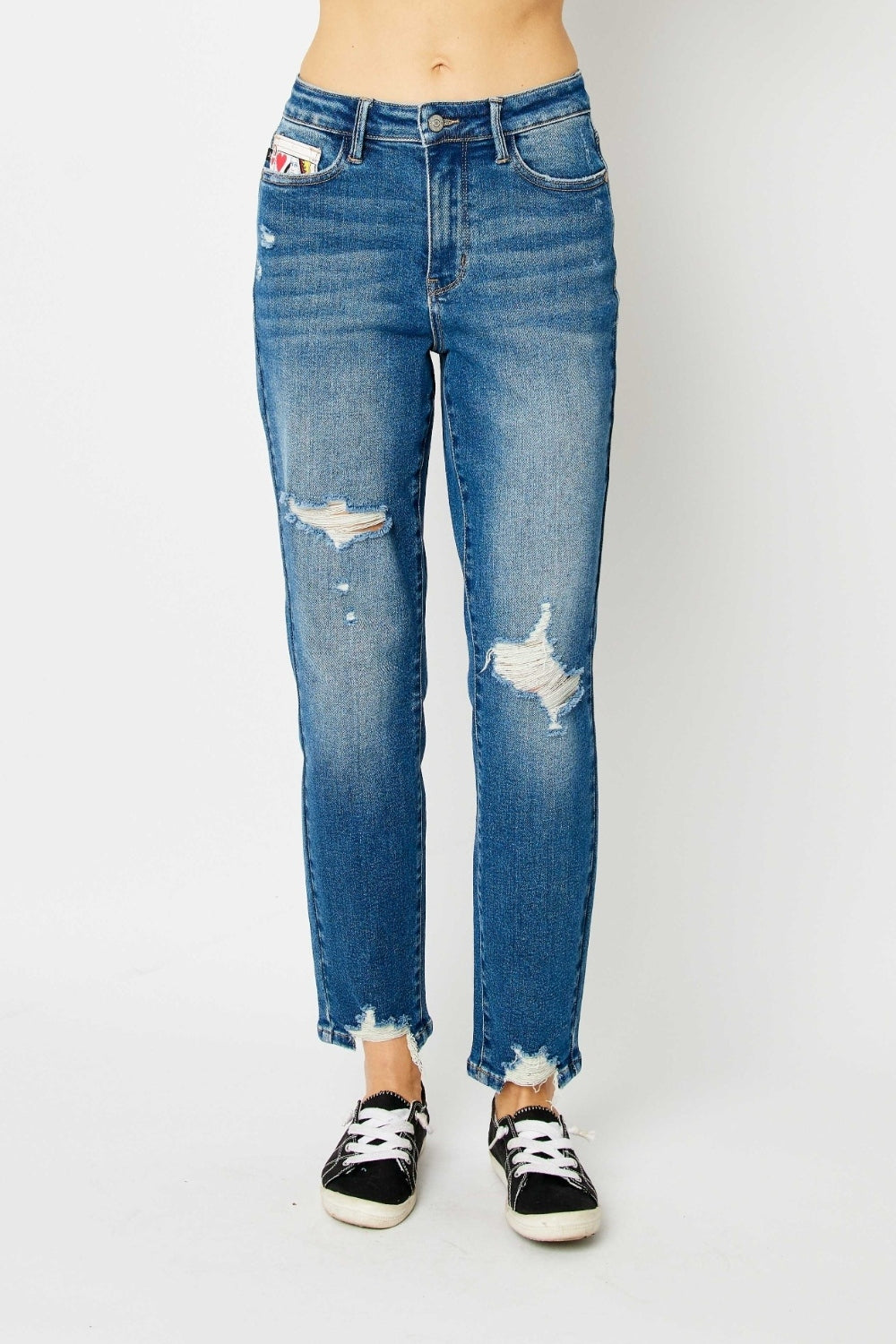 Queen of Hearts Distressed Boyfriend Fit Jeans