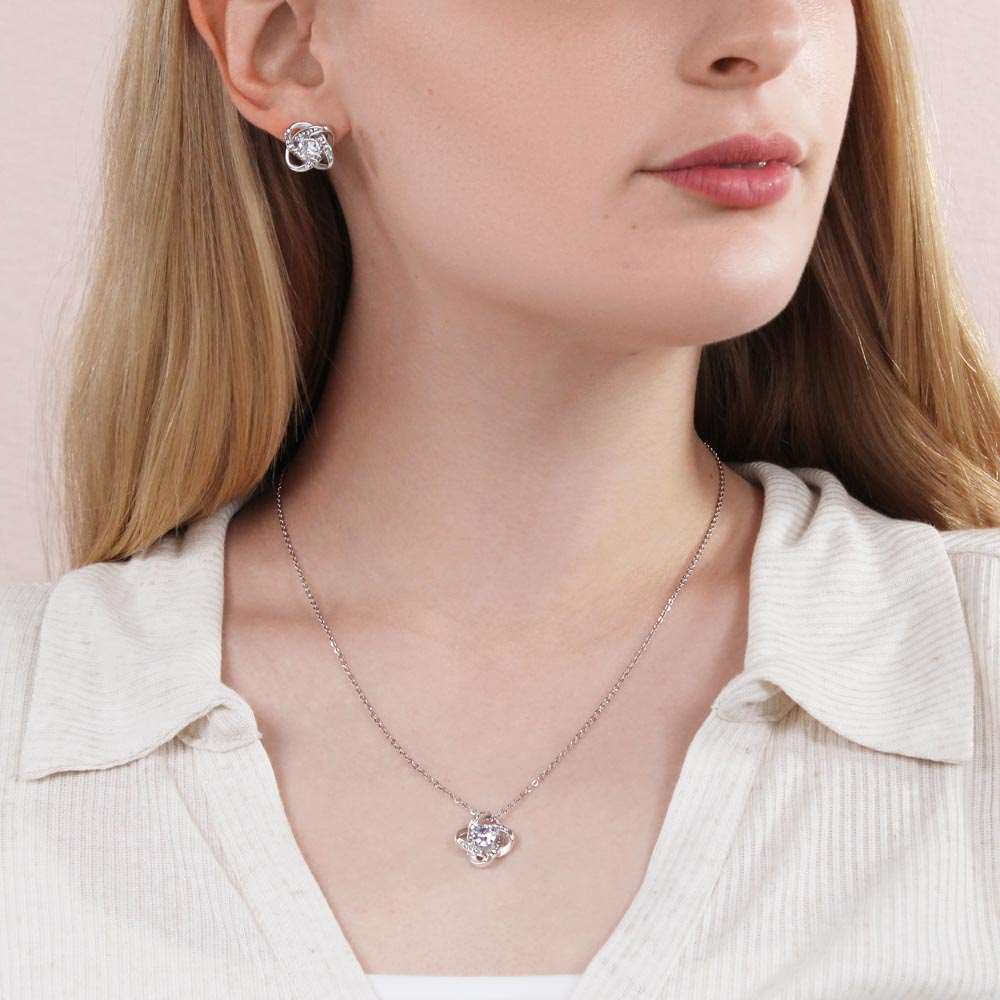 Love Knot, 14K White Gold Necklace & Earring Set