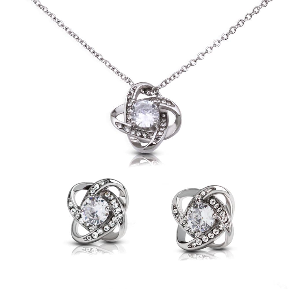 Love Knot, 14K White Gold Necklace & Earring Set Two Tone Box