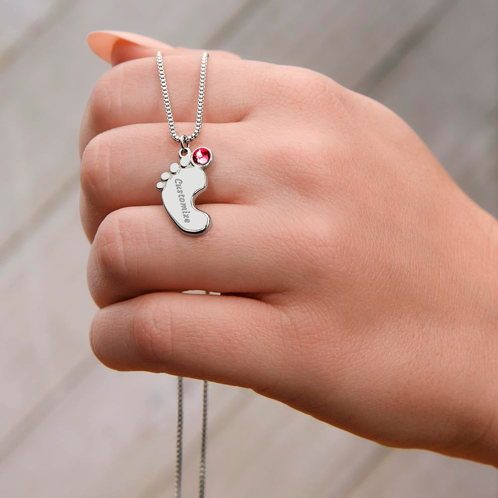 New Mom Baby Feet Necklace with Birthstone