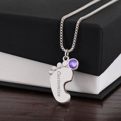 New Mom Baby Feet Necklace with Birthstone