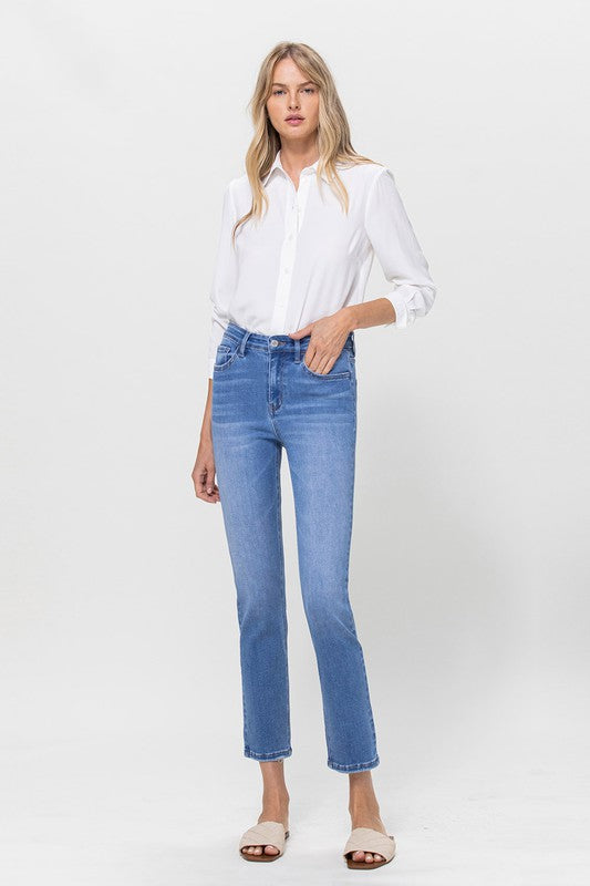 High Rise Stretch Crop Slim Straight Jeans