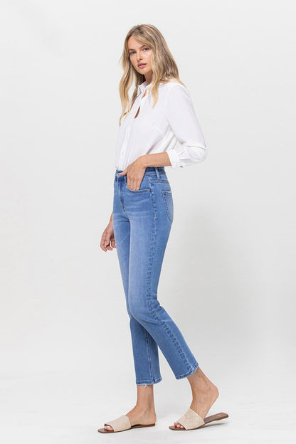 High Rise Stretch Crop Slim Straight Jeans