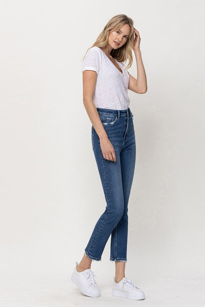 Stretch High Rise Slim Straight Ankle Jean